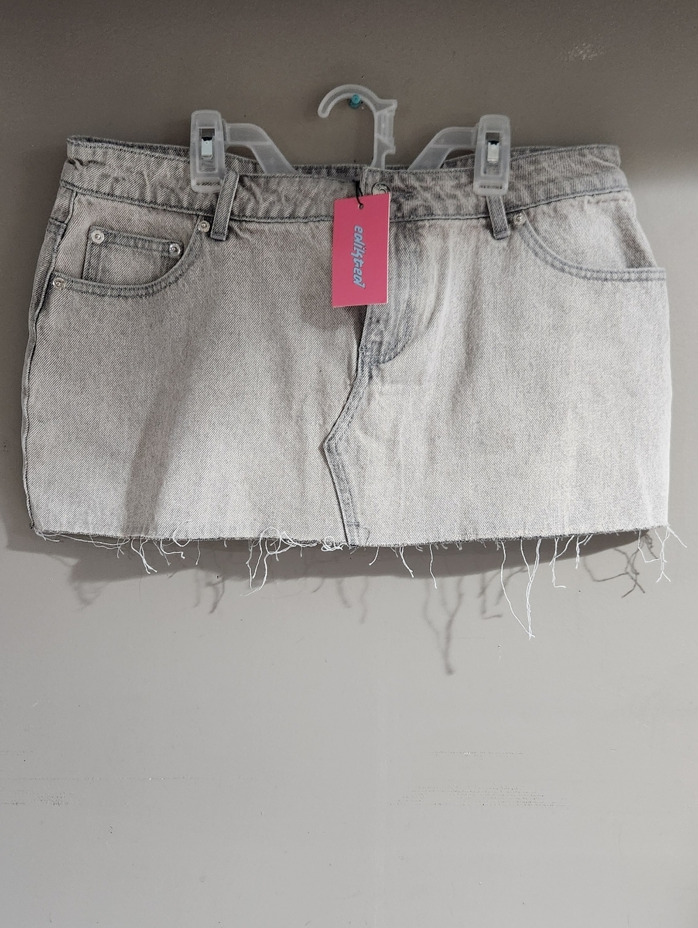 NWT Edikted Denim Mini Skirt Size L grey Denim
